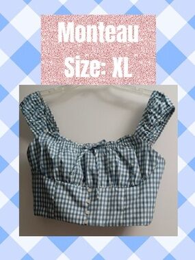 Monteau Blue and White Gingham Crop Top